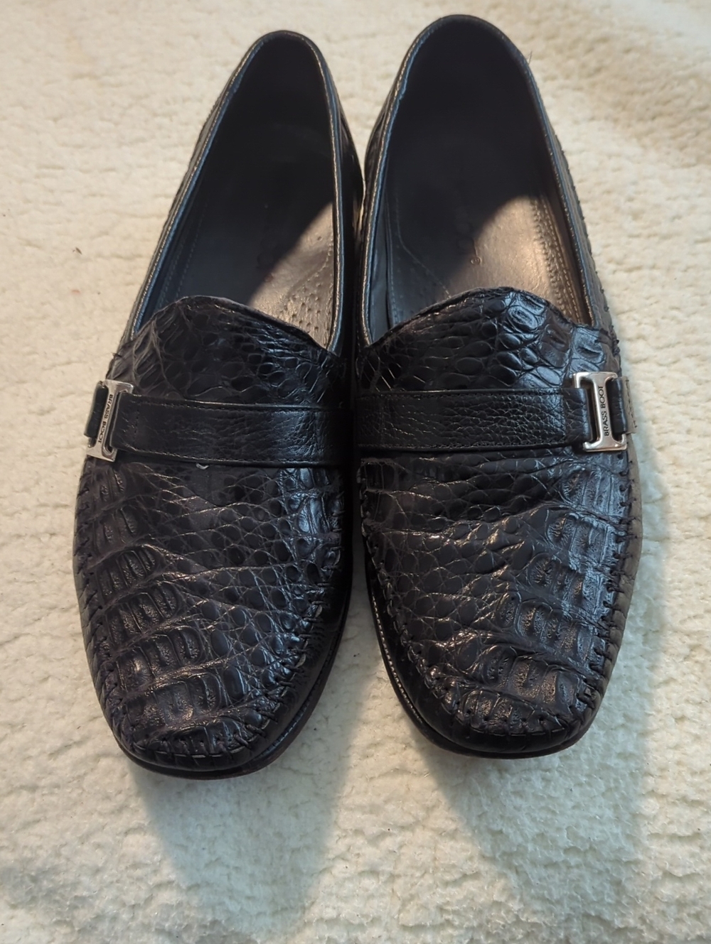 Men's Black Croc-Embossed Leather Slip-On Loafers